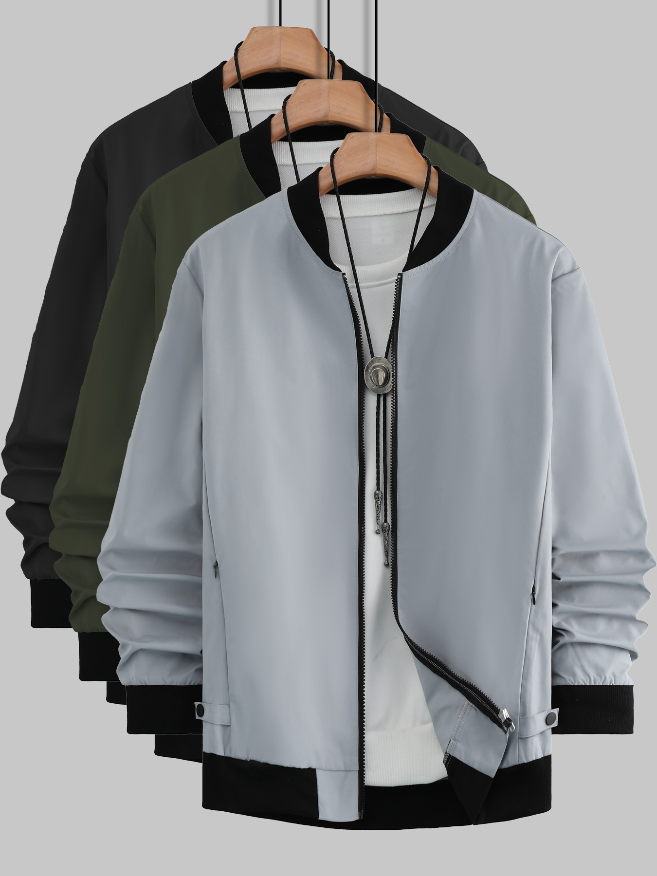 Streetwear Zipper - 남성용 지퍼업 야구 재킷, 트렌디한 매칭