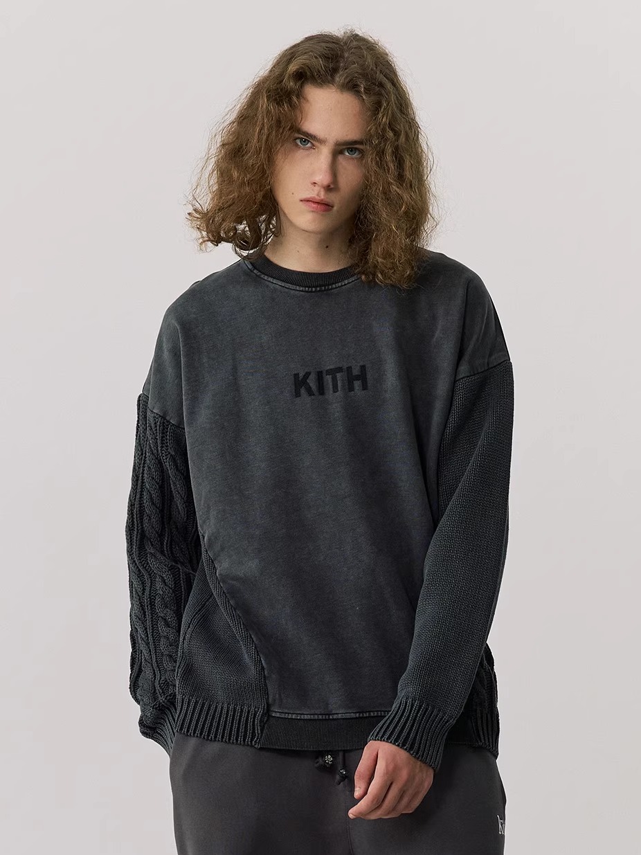 Kith Sweater Knit - 두꺼운 워싱 니트 스웨터 라운드넥 남성