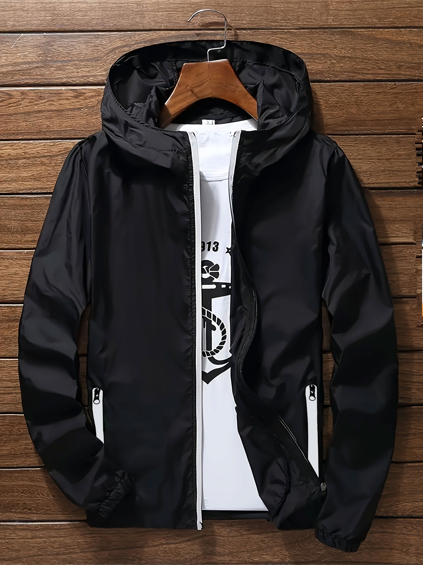 Streetwear Zipper - 남성용 프리미엄 경량 후드 윈드브레이커, 속건성