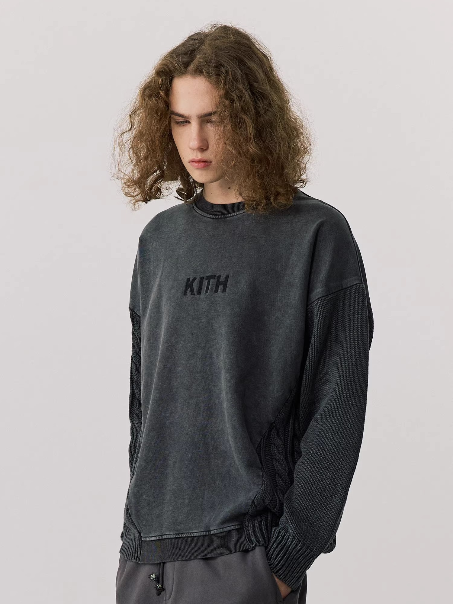 두꺼운 워싱 니트 스웨터 라운드넥 남성 후드티 패치워크 - Kith Sweater Knit 리뷰 및 가격